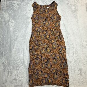 Vintage Marnie West Dress Womens 13/14 Brown 90s Cottage Core Floral Asian Lotus